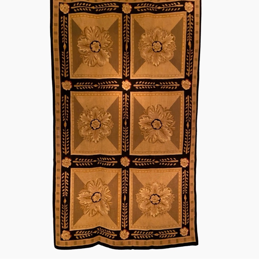 Vintage Needlepoint rug with neoclassical floral design